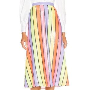 OLIVIA RUBIN Yellow Pink‎ Sequin Midi Skirt Resort Stripe - US0 / UK4